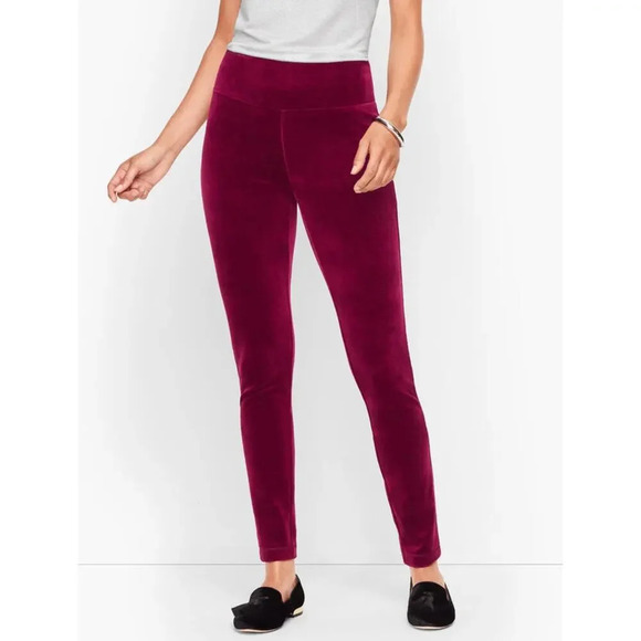 Talbots Womens Luxe Velour High Waist Leggings Size 3X Burgundy Pull On NEW - Picture 1 of 10